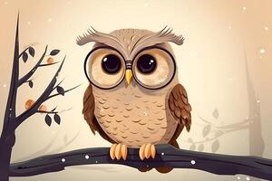 closeup portrait of cartoon pixar 3d owl sitting on the branchowl photo