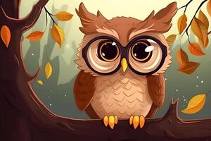 closeup portrait of cartoon pixar 3d owl sitting on the branchowl photo