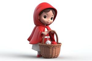 picture of little red riding hood, fairytale personage walking in the forest with basket in her hand photo