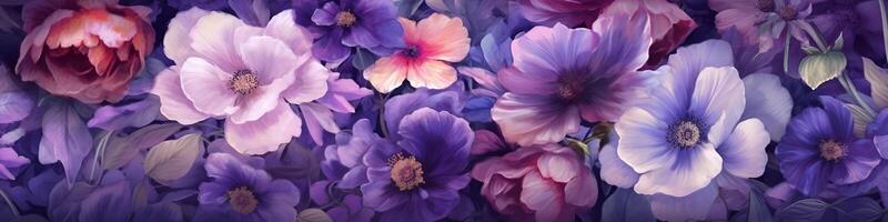 vintage tender flowers in different colors with free space on the left photo