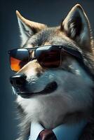 wolf in sun glasses photo