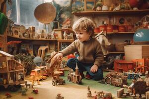 Cute little kid playing in montessori kids development center photo