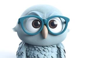 closeup portrait of cartoon pixar 3d owl sitting on the branchowl photo