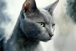 painting of a cat with green eyes. . photo