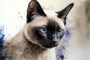 painting of a siamese cat with blue eyes. . photo