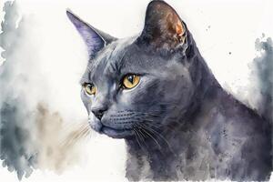 painting of a black cat with yellow eyes. . photo