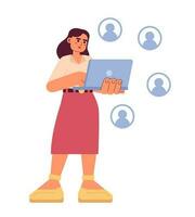 Connect with e-business clients flat concept vector spot illustration. Businesswoman 2D cartoon character on white for web UI design. Business connection isolated editable creative hero image