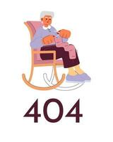 Granny knitting vector empty state illustration. Editable 404 not found for UX, UI design. Grandmother in rocking chair isolated flat cartoon character on white. Error flash message for website, app