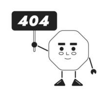 Octagon holding vector bw empty state illustration. Editable 404 not found page for UX, UI design. Octangle nut guy isolated flat monochromatic character on white. Error flash message for website, app