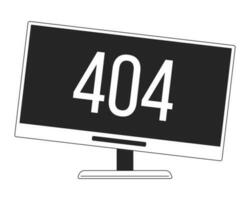 404 error computer monitor flat monochrome isolated vector object. Failure technology. Blue screen. Editable black and white line art drawing. Simple outline spot illustration for web graphic design