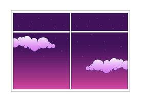 ventana ver con crepúsculo cielo estrellas plano vector dibujos animados icono. tarde cielo noche. editorial, revista Mancha ilustración. vistoso objeto aislado en blanco. editable 2d sencillo dibujo, gráfico diseño