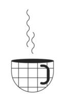 Heat coffee cup flat monochrome isolated vector object. Herbal tea mug with smoke. Caffeinated drink. Editable black and white line art drawing. Simple outline spot illustration for web graphic design