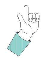 Eureka hand gesture flat line concept vector spot illustration. Raised finger 2D cartoon outline hand on white for web UI design. Attention. Pointing finger editable isolated colorful hero image