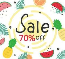 Summer sale design template. pattern with fruits and tropical leafs elements in flat style background, vector