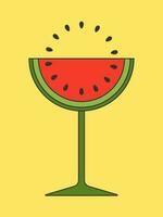 Watermelon in the form of a glass in a strokeWatermelon on a yellow background. Vector illustration