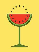 Watermelon in the form of a glass in a strokeWatermelon on a yellow background. Vector illustration