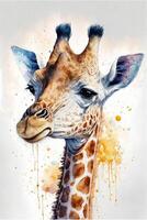 watercolor painting of a giraffes head. . photo