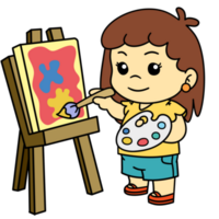 Cute Cartoon Kid Girl Painting Isolated Clipart