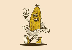 Mascot character design of a corn is walking happily vector