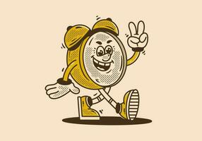 Mascot character design of a alarm clock is walking happily vector