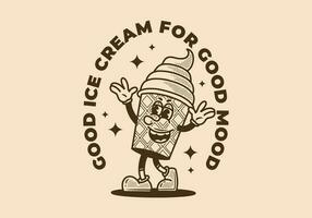 Ice cream cone mascot character with happy expression vector