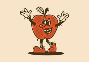 mascota personaje diseño de rojo manzana con contento expresión vector