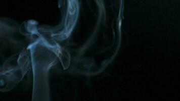 Abstract smoke rises up in beautiful swirls on black background. video