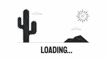 Desert wasteland bw loader animation. Tumbleweed on road. Cactus. Flash message 4K video footage. Isolated outline monochrome loading animation with alpha channel transparency for UI, UX web design