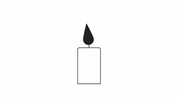Candle light bw animation. Black and white thin line icon 4K video for web design. Meditation candlelight burning. Spa isolated monochromatic flat object animation with alpha channel transparency