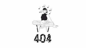 Music listen bw 404 error animation. Headphones girl with cat. Empty state 4K video concept footage, alpha channel transparency. Outline monochrome page not found flash message for UI, UX web design