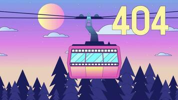 Cableway sunrise 404 error animation. Ropeway above forest skyline. Empty state 4K video concept, alpha channel transparency. Animated lofi background. Colour page not found for UI, UX web design