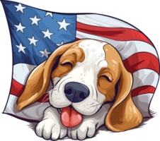 tecknad serie Lycklig hund sovande Bakom är de amerikansk, tshirt design, ai generativ png