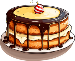 cartone animato torta , illustrazione, carino disegno, maglietta, ai generativo png