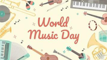 Background for the celebration of world music day. Color template with various musical instruments with place for text. vector