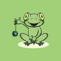 Cute frog take a photo cartoon illustration vector