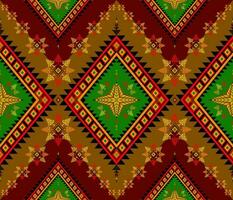 Embroidery indian aztec fabric pattern in red and green vector