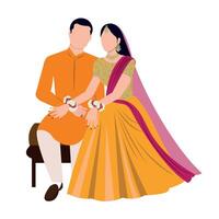 Vector vector cute indian couple cartoon in traditional dress posing for wedding invitation card design