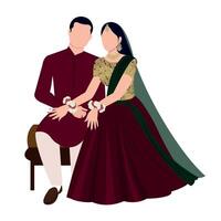 Vector vector cute indian couple cartoon in traditional dress posing for wedding invitation card design