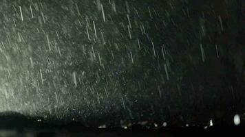 Heavy Rainfall During Late Night Hours. Thunderstorm Weather. Slow Motion Footage. video