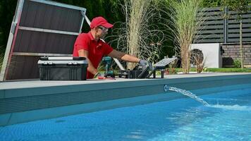 Residential Swimming Pool Technician Performing Regular Maintenance video