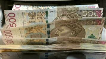 polaco cinco cien zloty billetes en efectivo dinero mostrador video