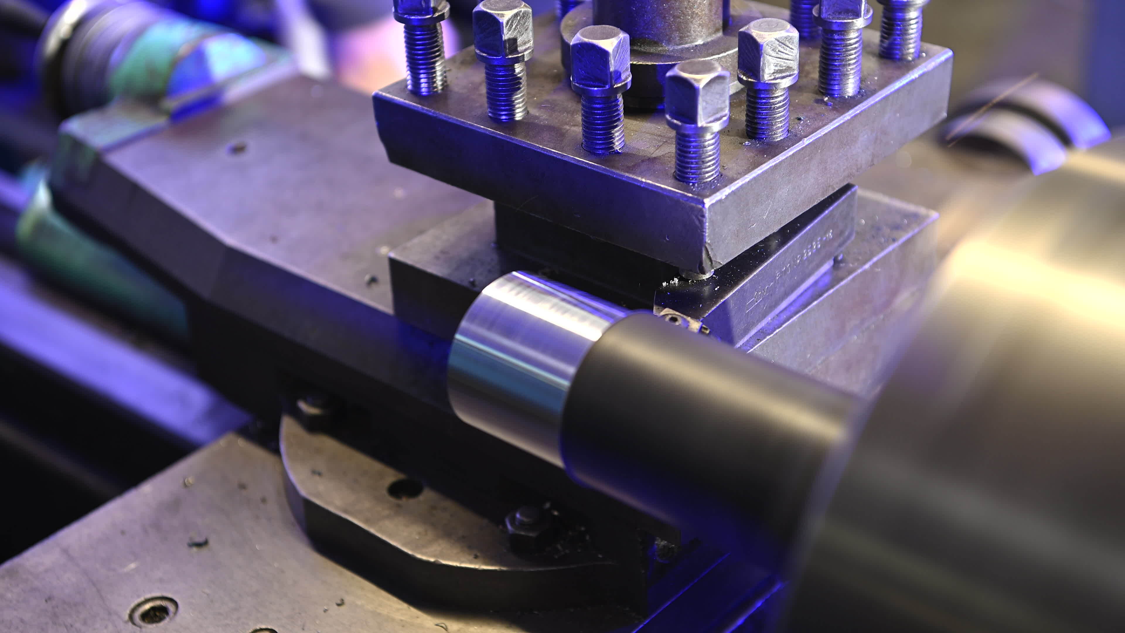 Processing Metal Element Using Lathe Machine Close Up Footage 24819039
