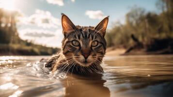 australian tabby cat wet photo