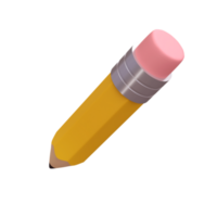 Realistic pencil with eraser 3d icon. Colored drawing and painting tool for education and studies with clipping path. Office supplies, stationery element. School, university or college design png