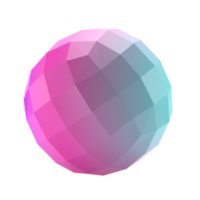 3d polygon ball metal geometric shape. Realistic glossy turquoise and lilac gradient luxury template decorative design illustration. Minimalist bright circle volumed mockup isolated transparent png