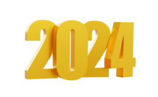 contento nuevo año 2024 con brillante 3d dorado números aislado transparente png. fiesta oro celebracion diseño. prima elemento para carteles, pancartas, calendario y saludo tarjeta png