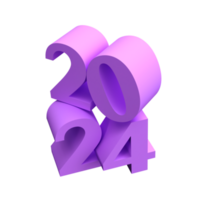 Happy New Year Christmas 2024 with shiny 3D lilac numbers isolated transparent png. Holiday celebration design. Premium element for posters, banners, calendar and greeting card png