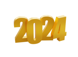 Lycklig ny år 2024 med skinande 3d gyllene tal isolerat transparent png. Semester gyllene firande design. premie element för affischer, banderoller, kalender och hälsning kort png