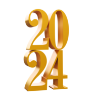 contento nuovo anno 2024 con brillante 3d d'oro numeri isolato trasparente png. vacanza oro celebrazione design. premio elemento per manifesti, striscioni, calendario e saluto carta png