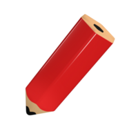 Realistic red pencil 3d icon render. Colored drawing and painting tool for education and studies. Office supplies, stationery element. School, university or college design isolated transparent png